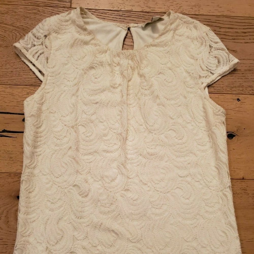 WESTON WEAR Anthropologie S Cream Cap Sleeve Lace Lined Button Back Cotton Top